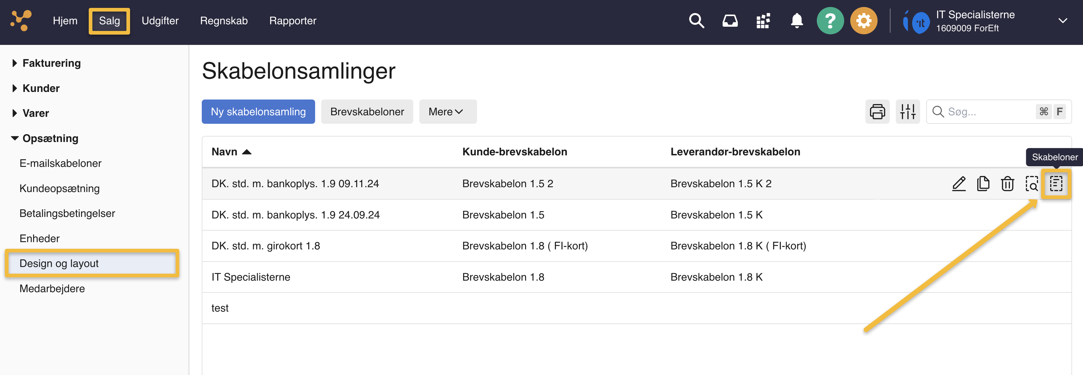 Viser ikonet 'Skabeloner' i 'Design og layout' – bruges til at åbne oversigten over skabeloner i en skabelonsamling.
