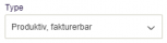 Viser "Type"-dropdown-feltet i projektmodulet – bruges til at vælge en aktivitetstype.