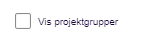 Viser "Vis projektgrupper"-afkrydsningsfeltet i Rapporter – bruges til at gruppere data efter projektgruppe i rapporten.