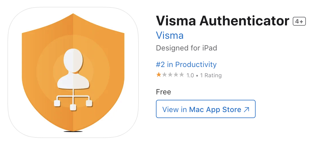 Viser Visma Authenticator-appen i App Store – bruges til at godkende login i e-conomic med to-faktor-godkendelse.
