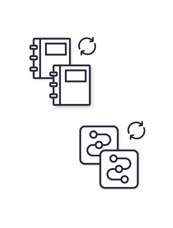 En illustration af to bøger og to Workflows-ikoner