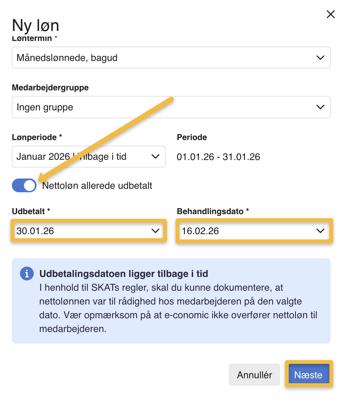 opret løn tilbage i tid