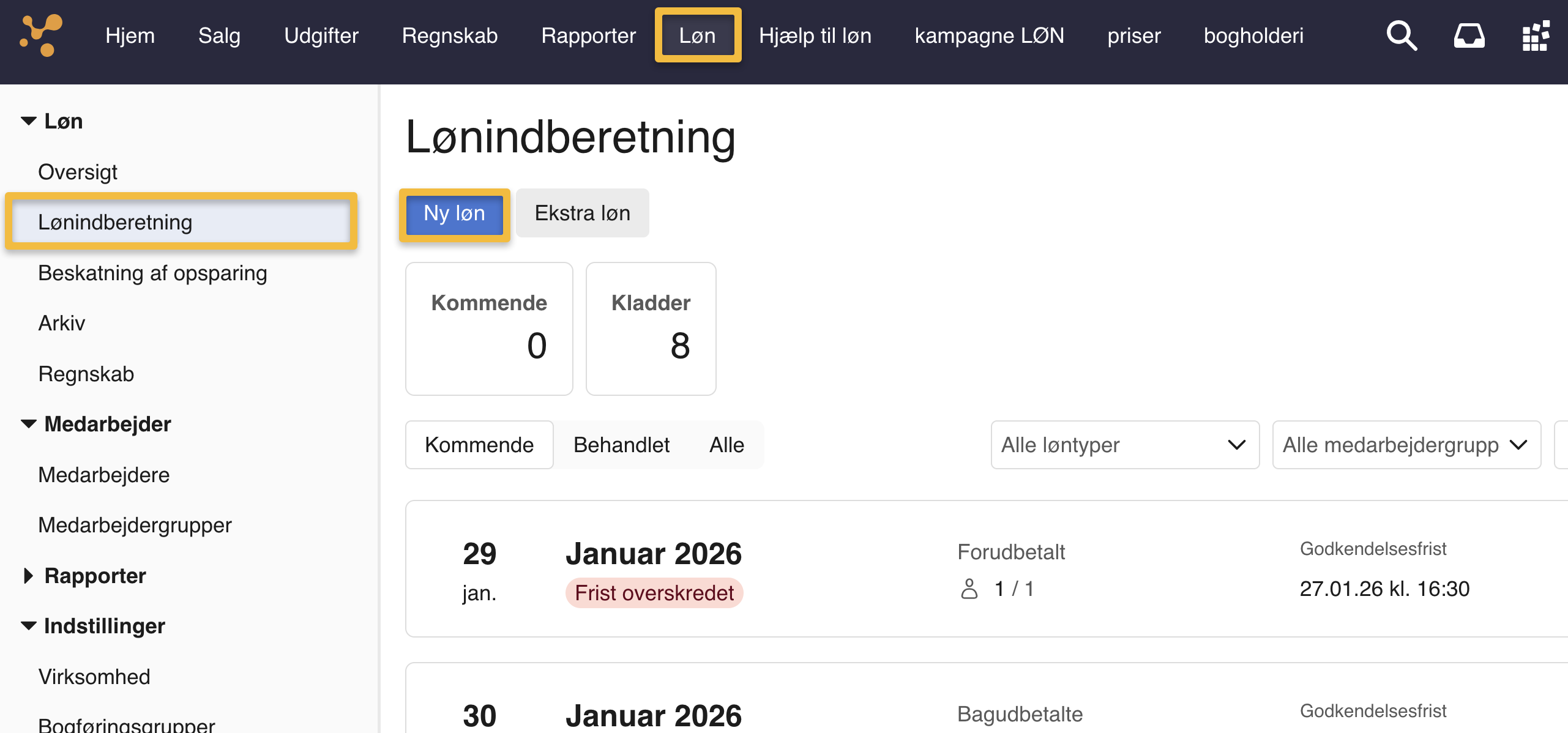 Viser hvor du tilgår ny løn
