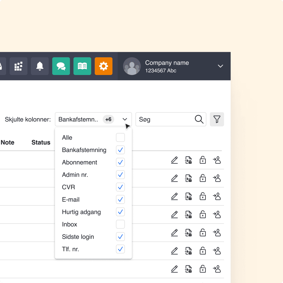 Kolonner i Virksomedsoverblik
