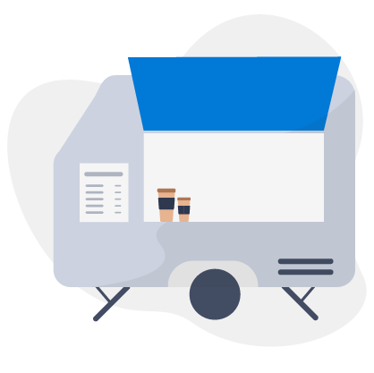 En illustration af en kaffevogn