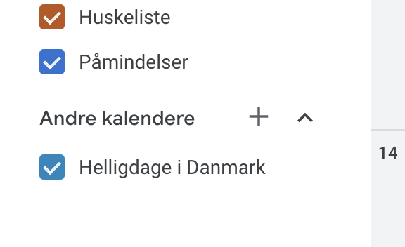 Et screenshot af indstillinger til at tilføje en kalender i Google Kalender