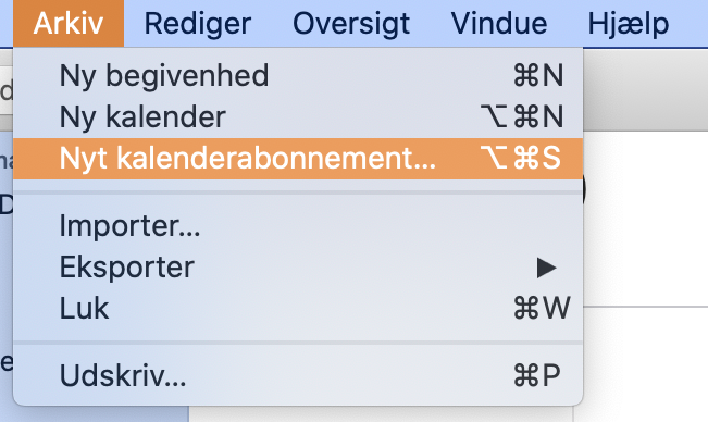 Et screenshot af indstillinger til at tilføje en kalender