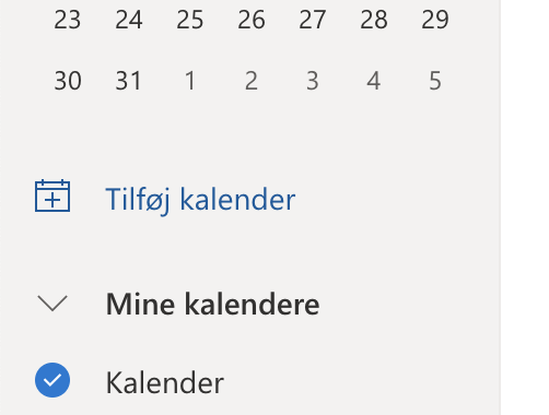 Et screenshot af indstillinger til at tilføje en kalender i Outlook Kalender