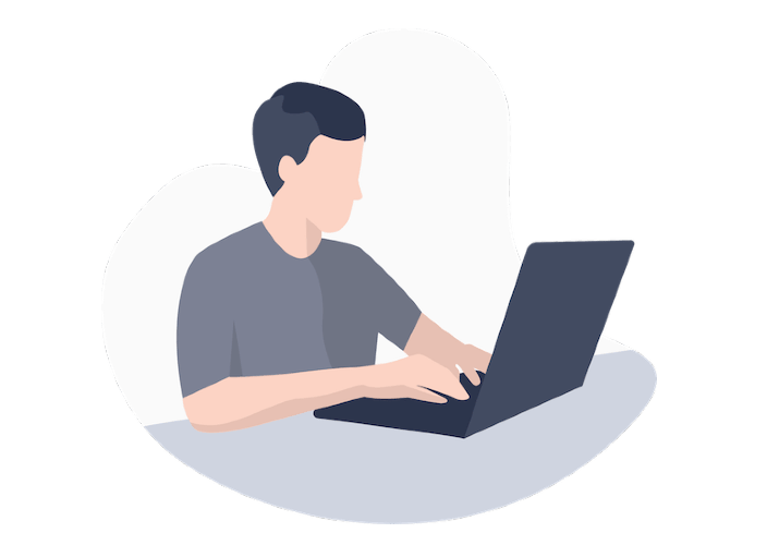En illustration af en mand med en computer