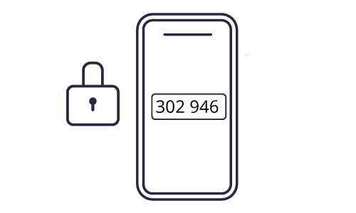 En illustration af en telefon med en kode og en lås ved siden af telefonen