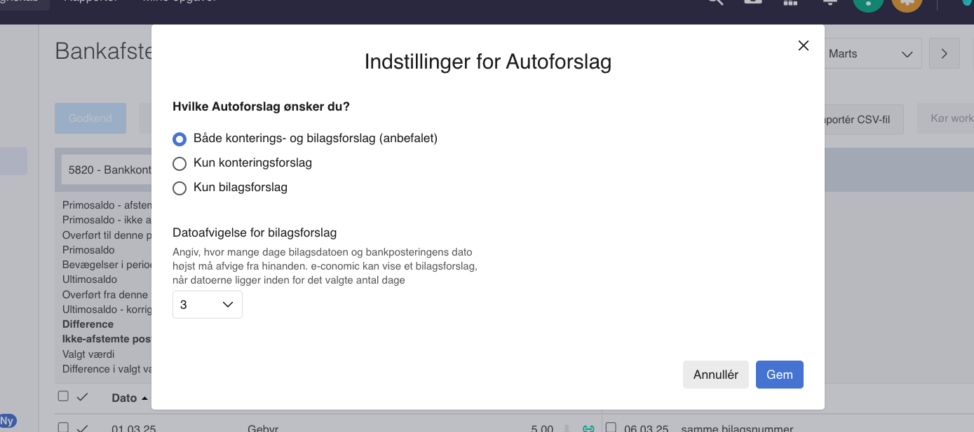 Indstillingsvinduet for Autoforslag