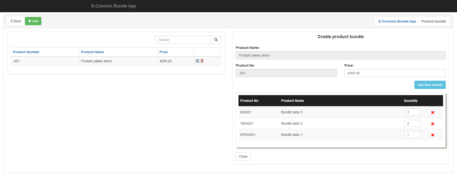 App screenshot: Produktpakker - Styklister