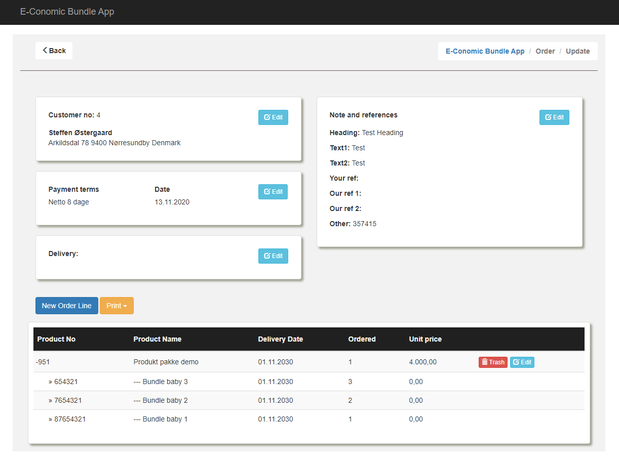 App screenshot: Produktpakker - Styklister