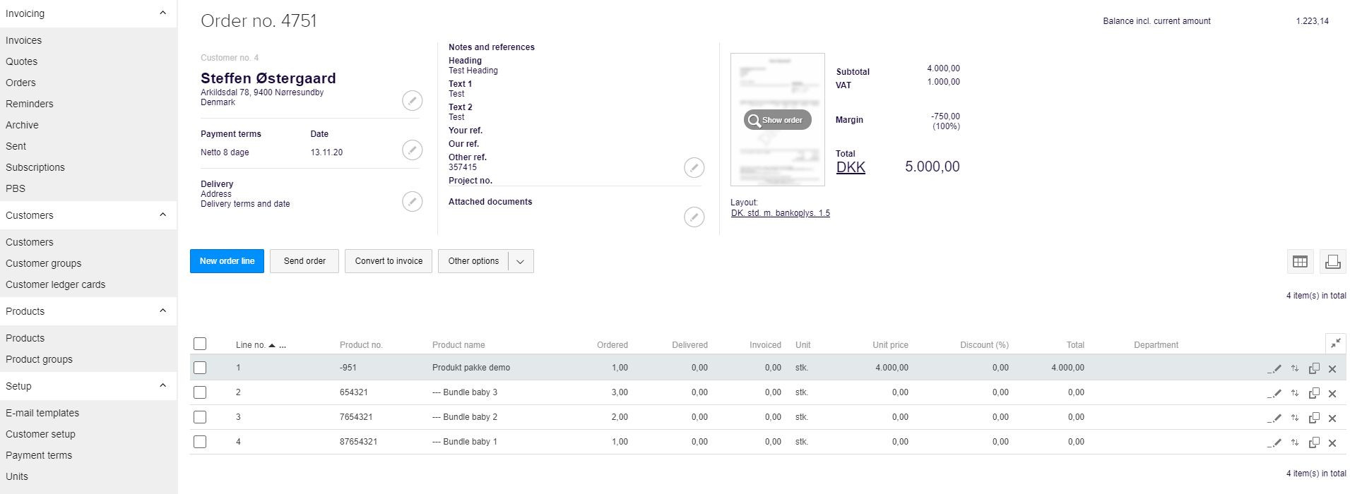 App screenshot: Produktpakker - Styklister