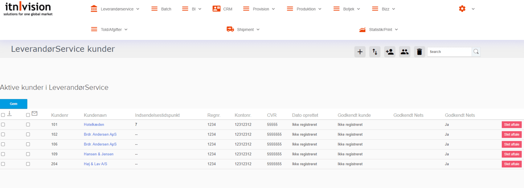 App screenshot: Leverandørservice