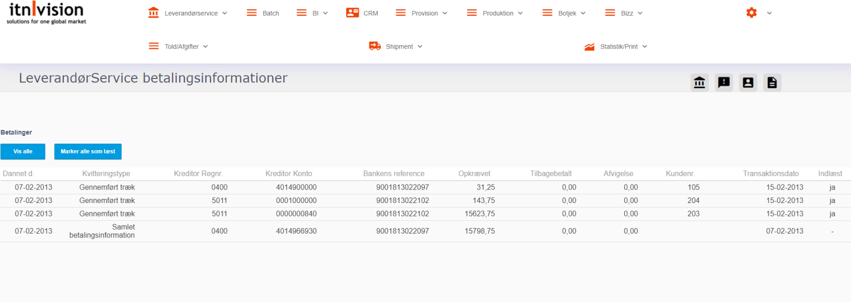 App screenshot: Leverandørservice
