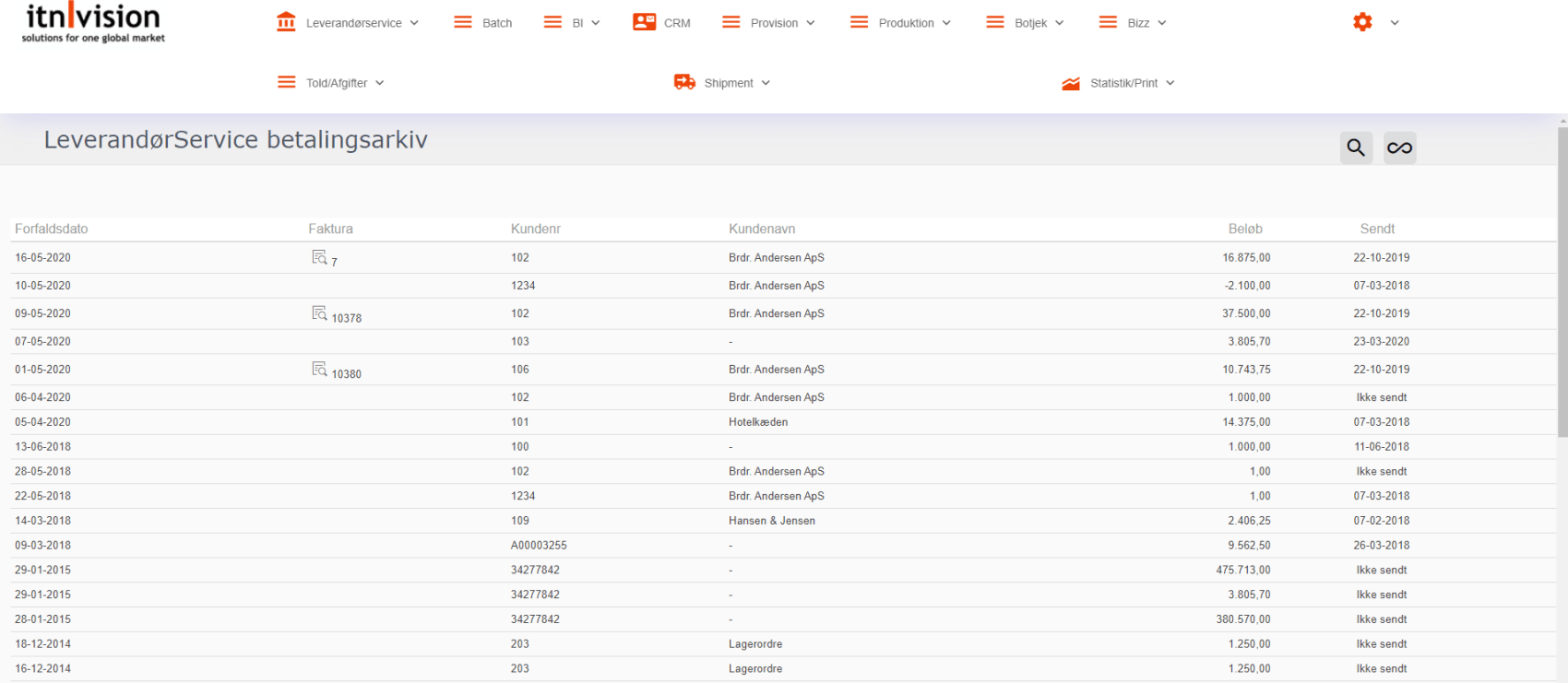 App screenshot: Leverandørservice