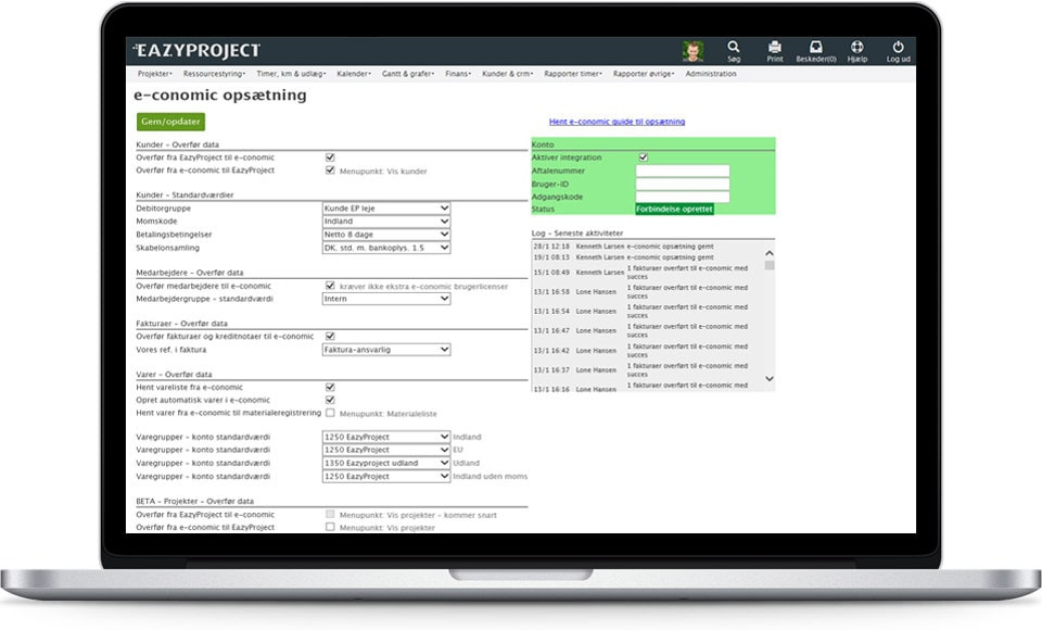 Demenstration af hvor let det er at opsætte integration fra EazyProject til regnskabsprogram