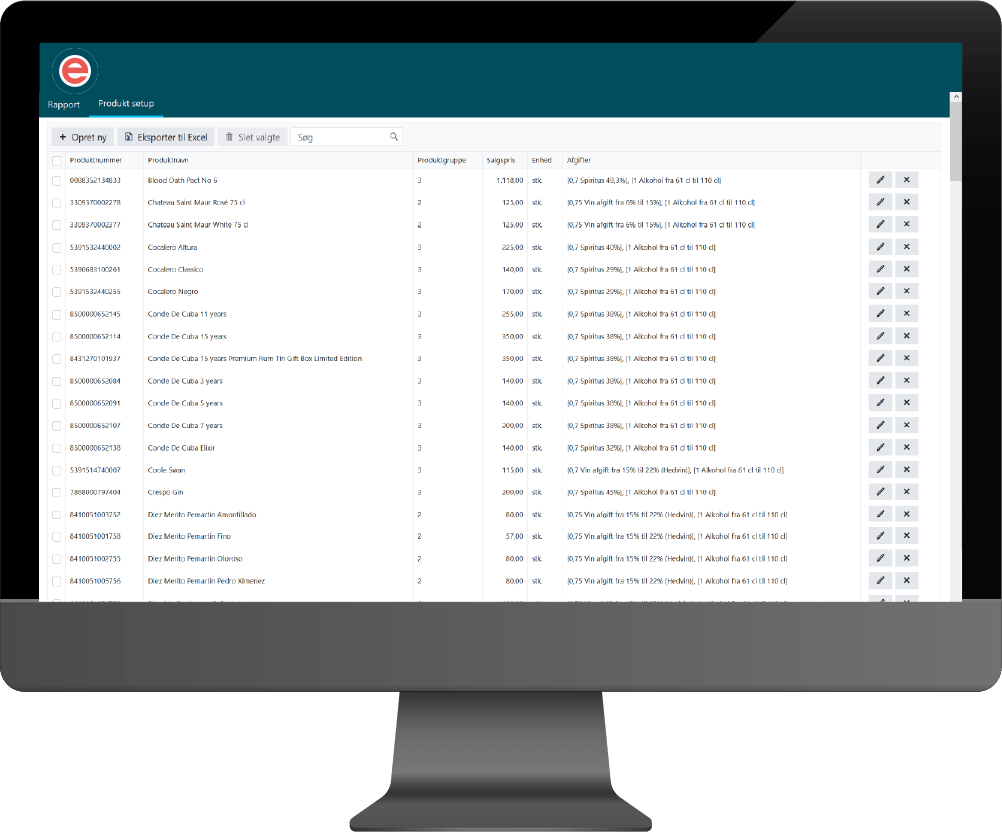 App screenshot: Afgiftsrapportering