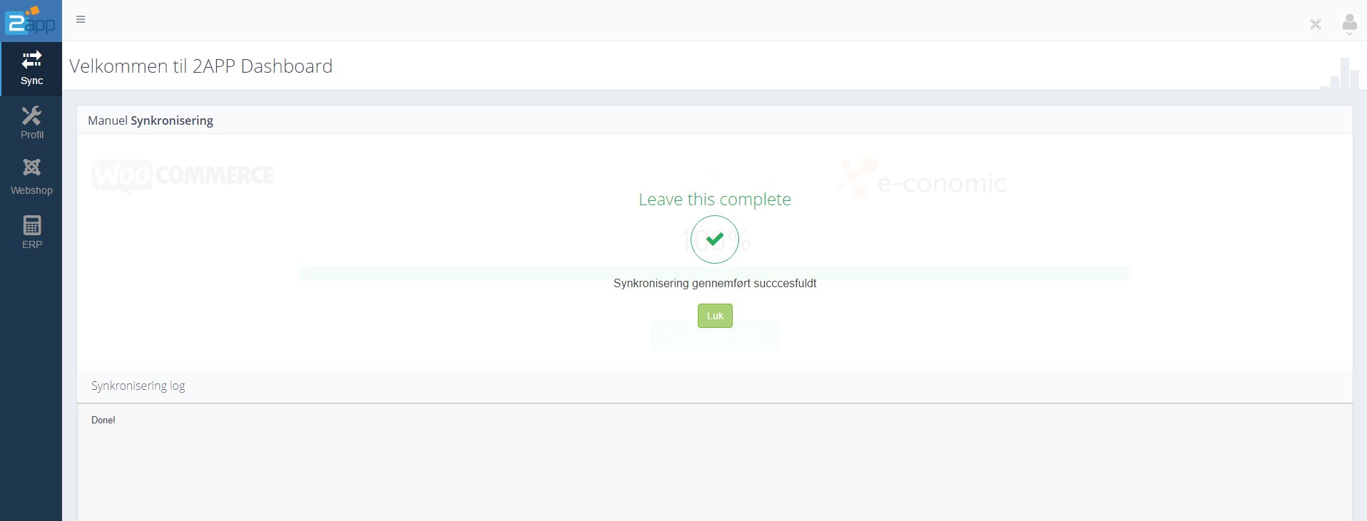 App screenshot: HikaShop til e-conomic