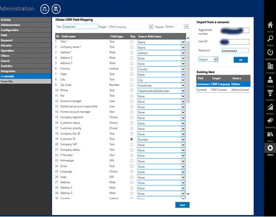 App screenshot: iGlobe CRM