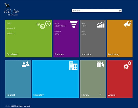 App screenshot: iGlobe CRM