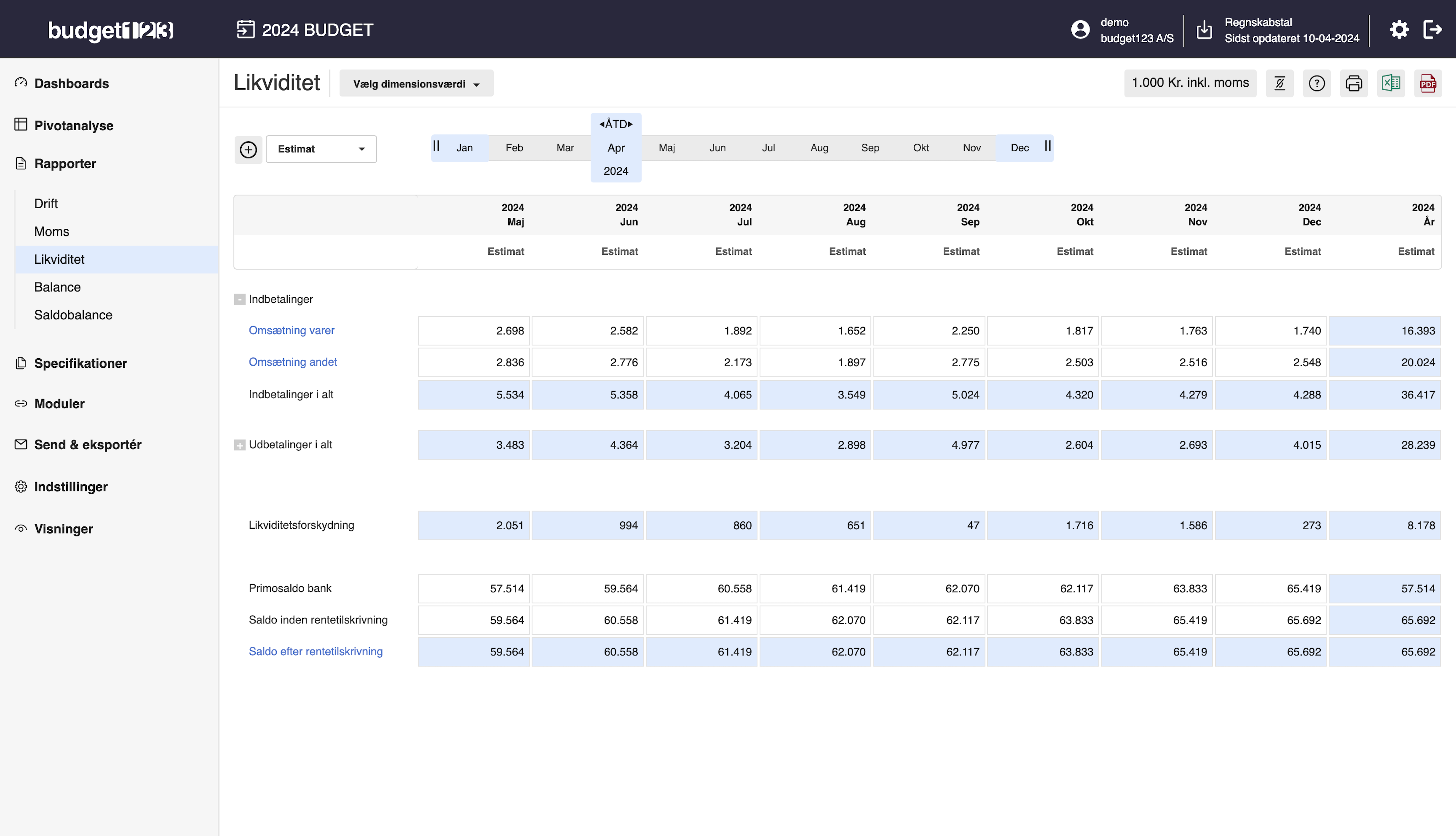 App screenshot: budget123