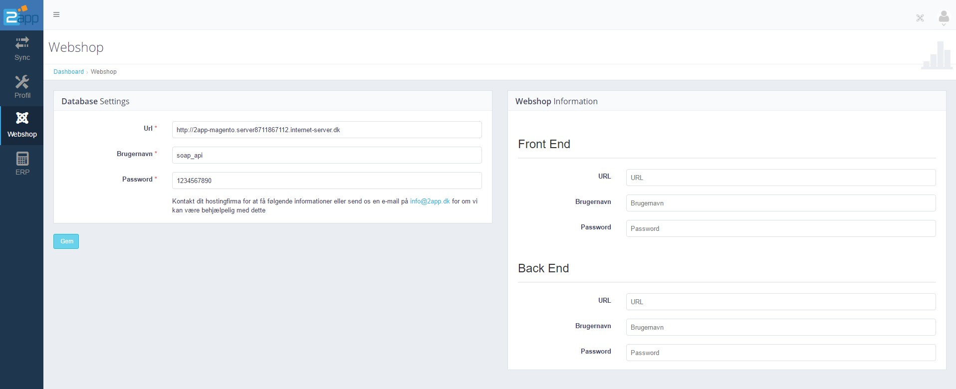 App screenshot: Magento-integration