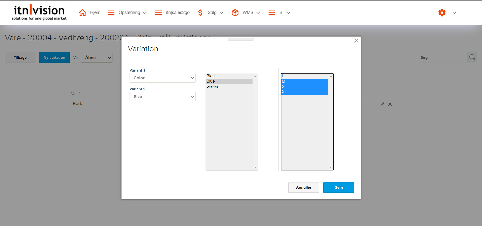 App screenshot: itn|wms fashion