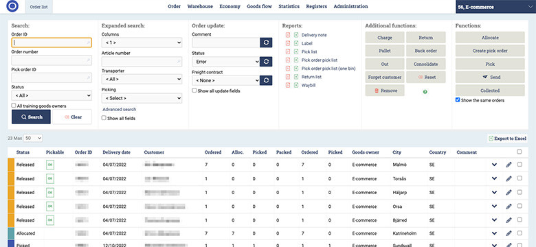 App screenshot: Ongoing WMS