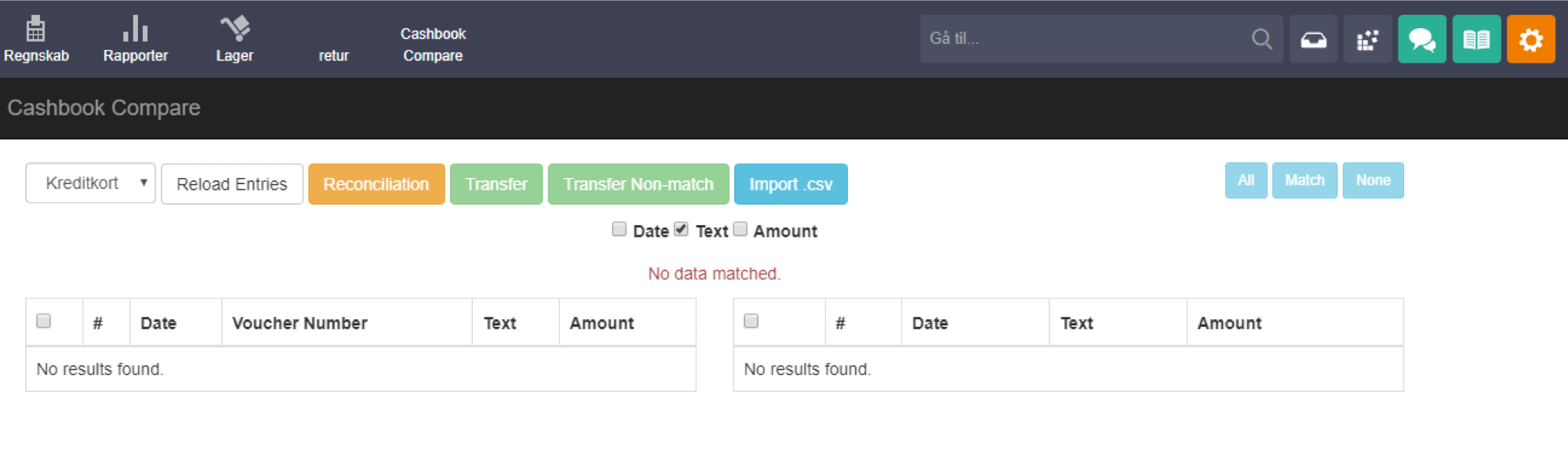 App screenshot: Finansposteringer til Excel