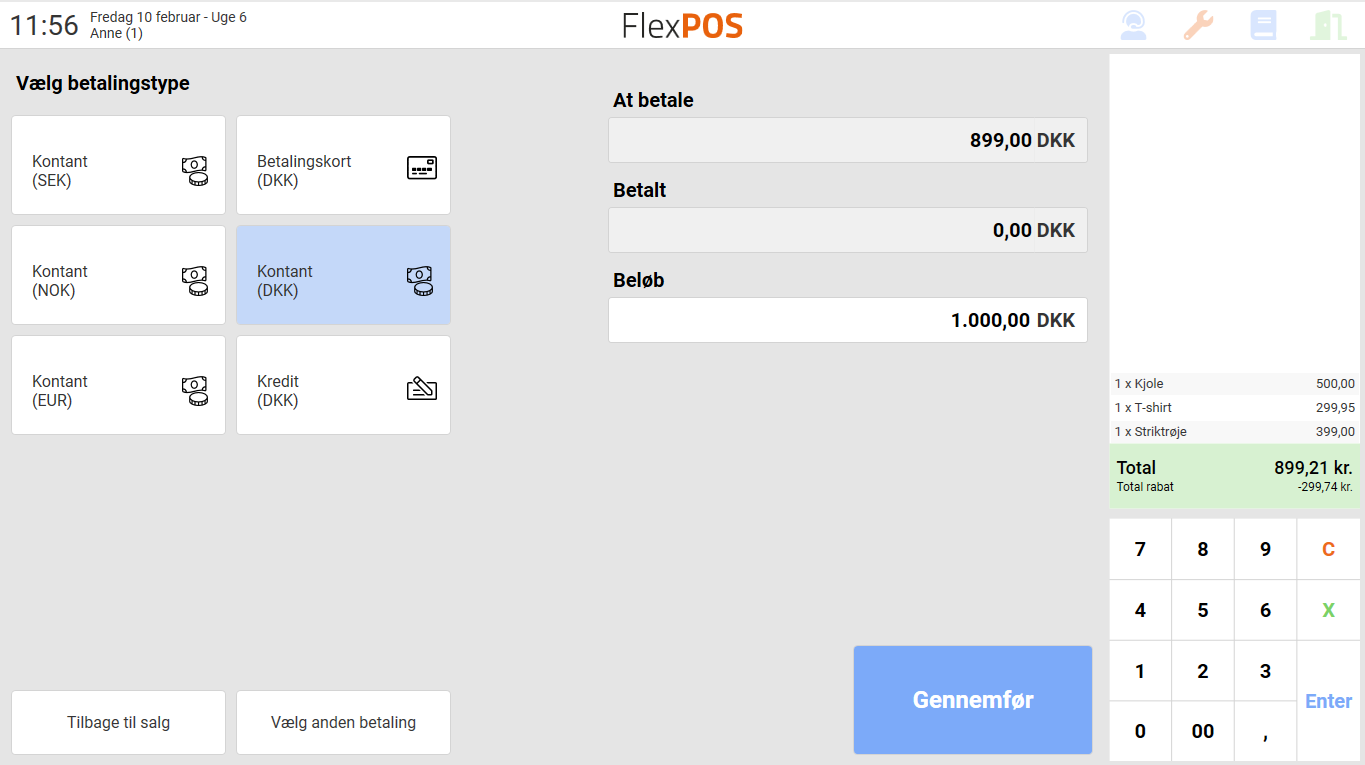 App screenshot: FlexPOS af Amero kassesystemer