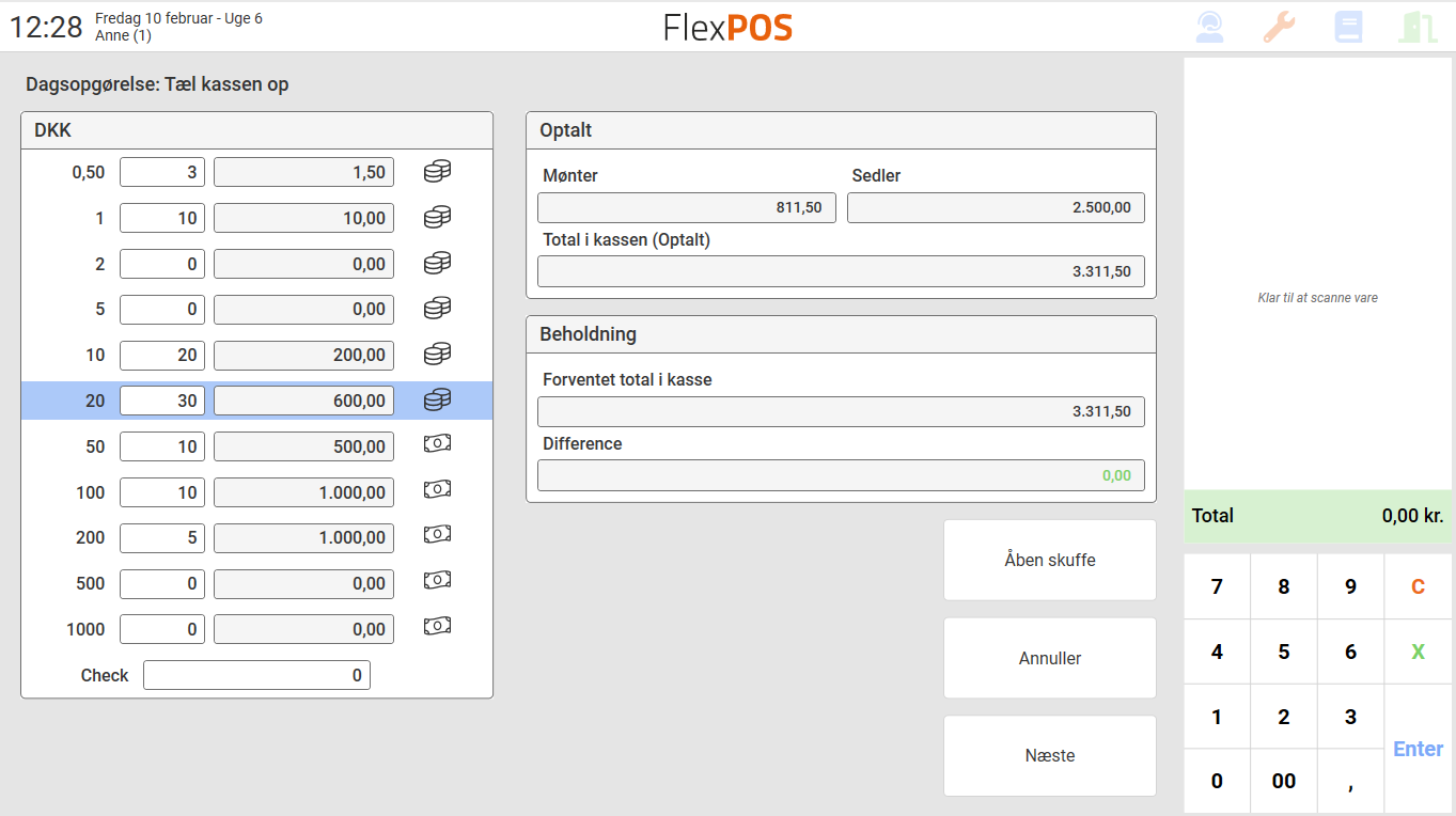 App screenshot: FlexPOS af Amero kassesystemer