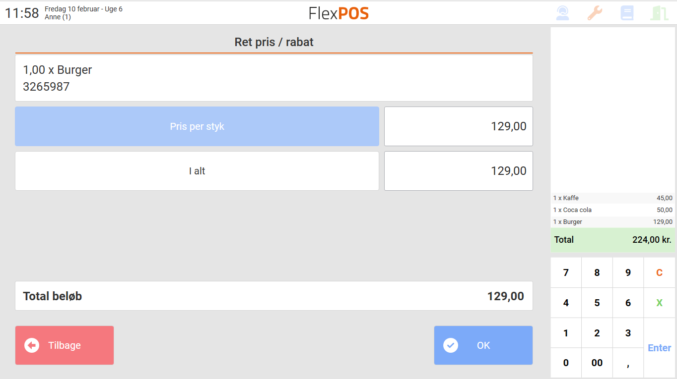 App screenshot: FlexPOS af Amero kassesystemer