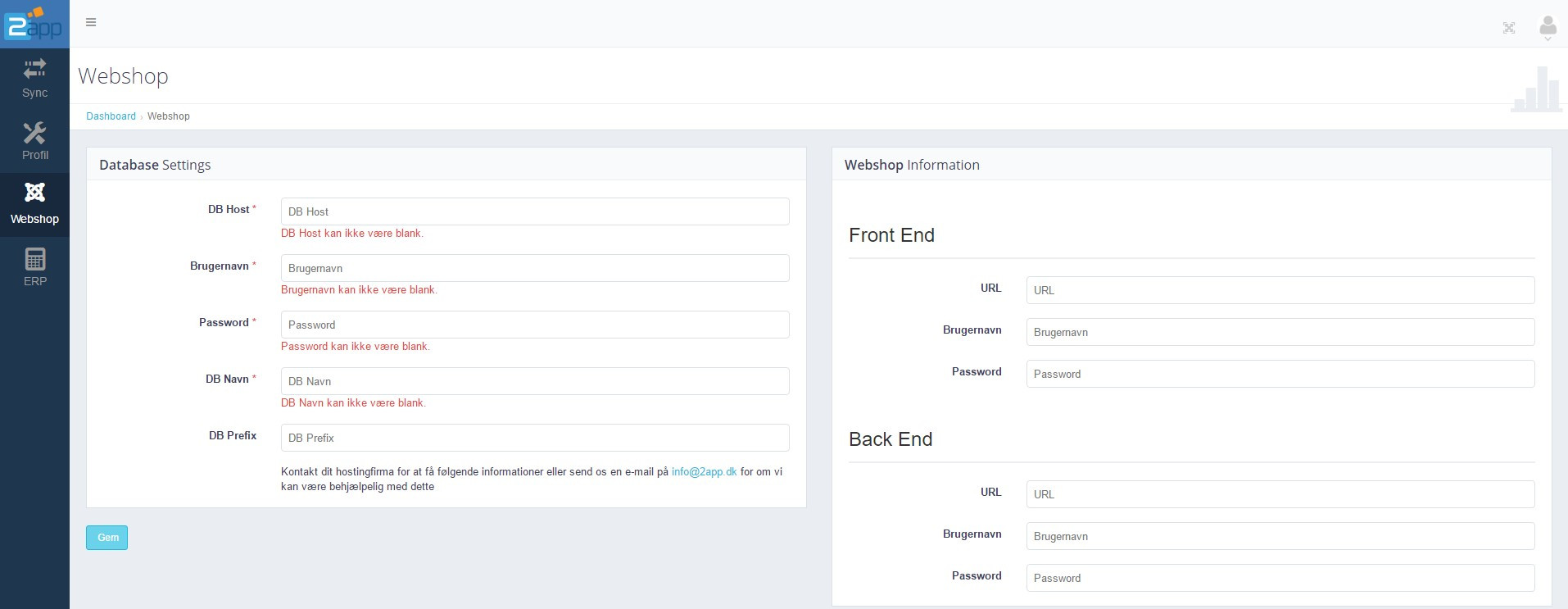 App screenshot: PrestaShop til e-conomic