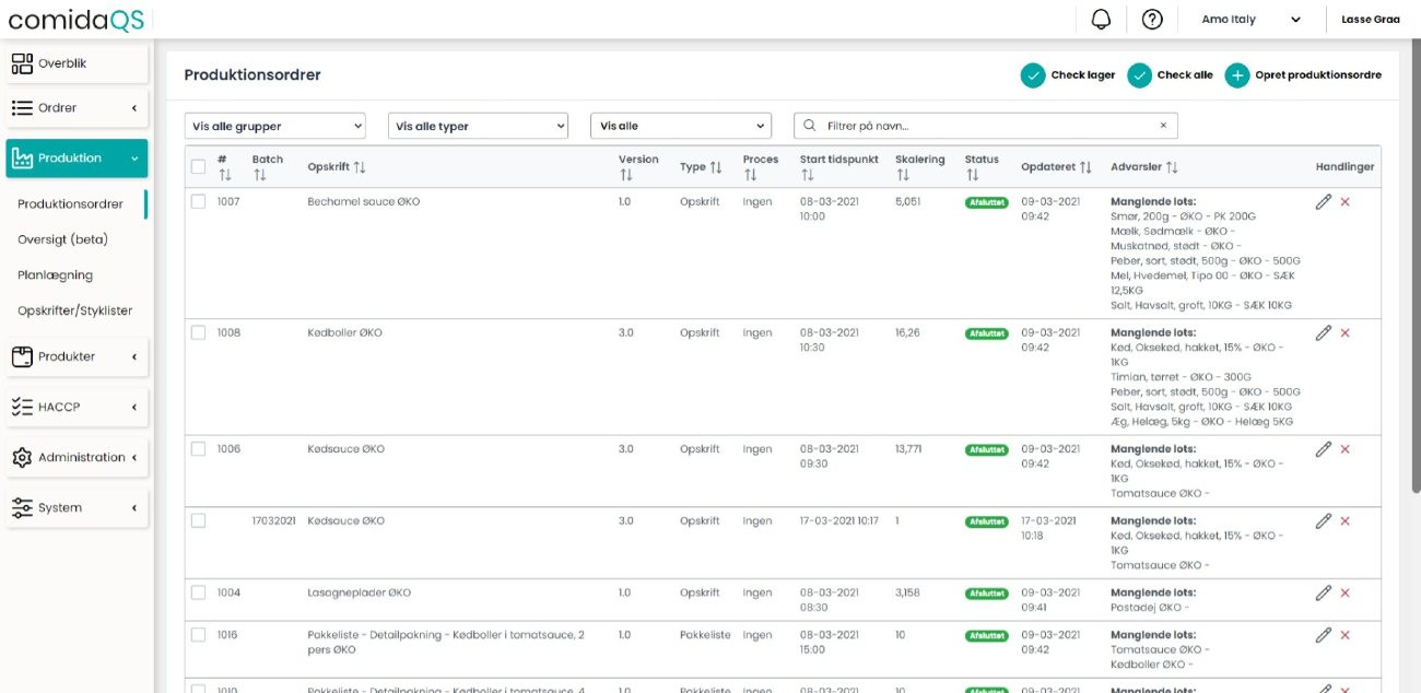 App screenshot: ComidaQS
