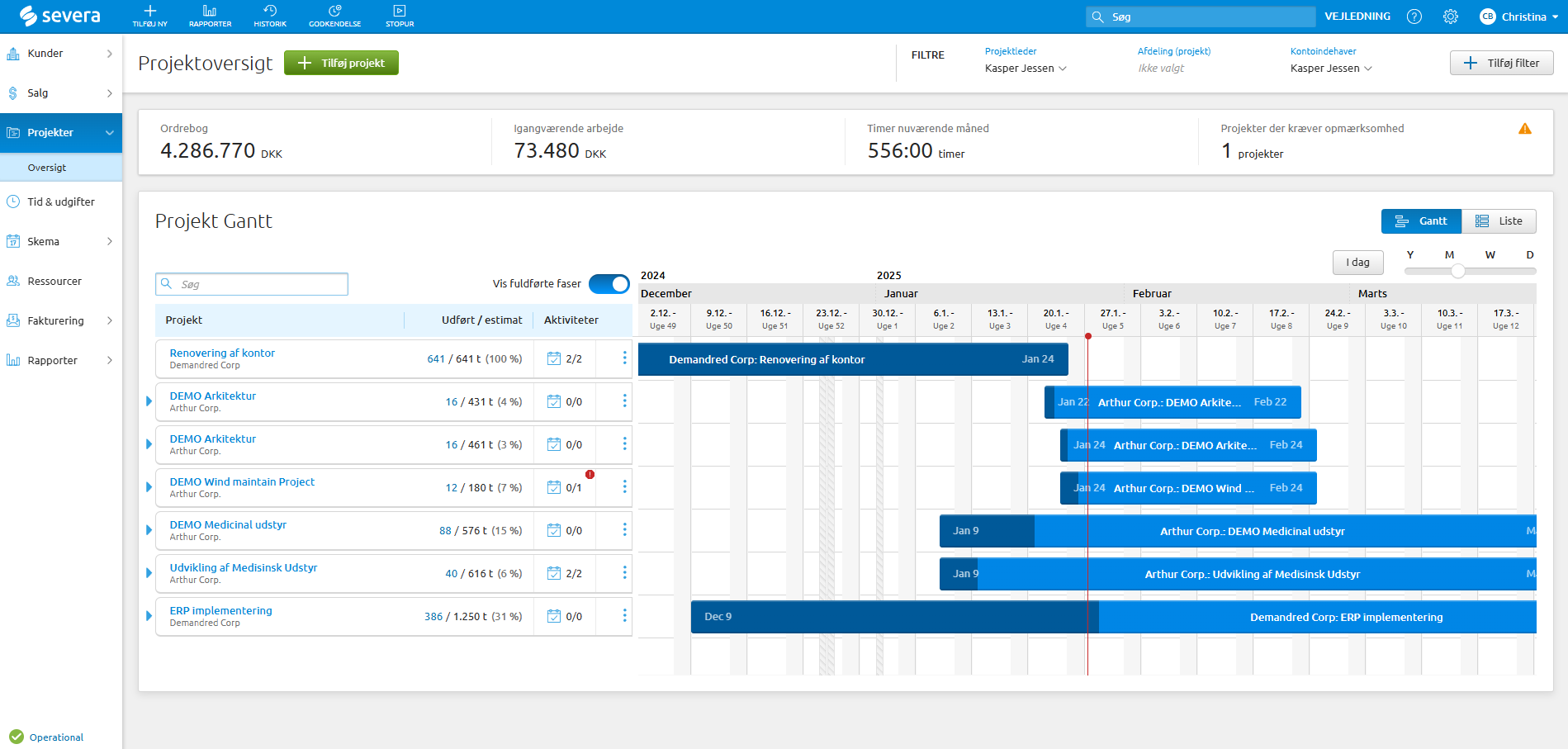 App screenshot: Severa