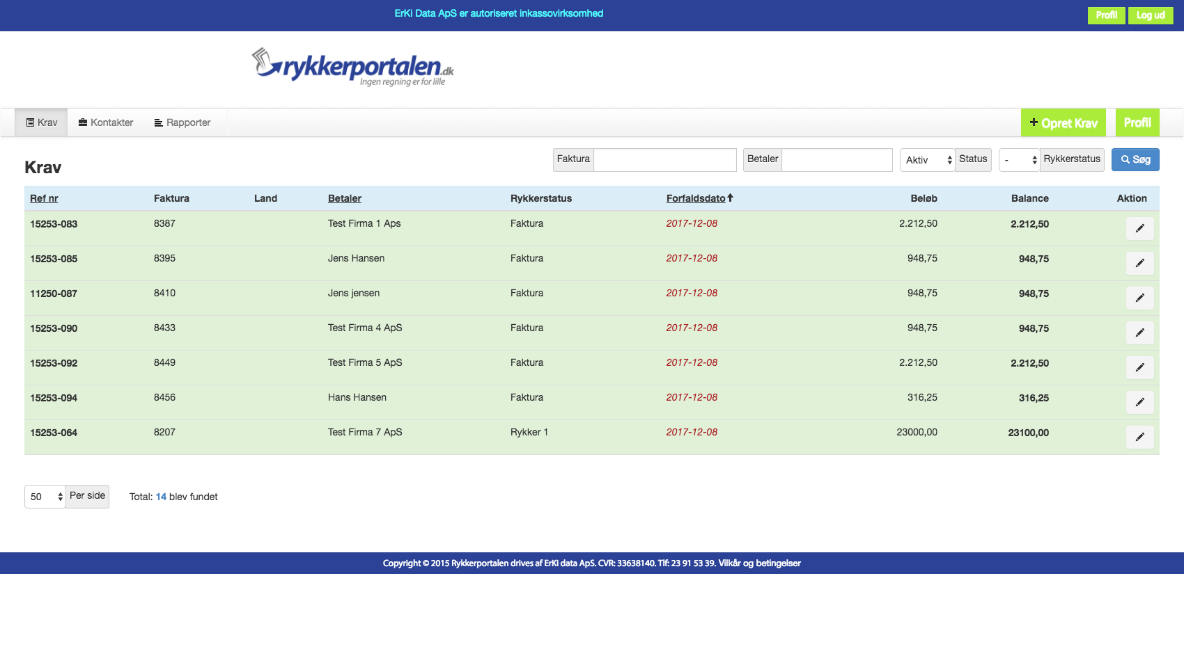 App screenshot: Rykkerportalen