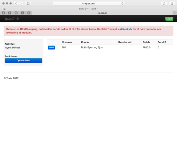 App screenshot: Træls Logistikmodul