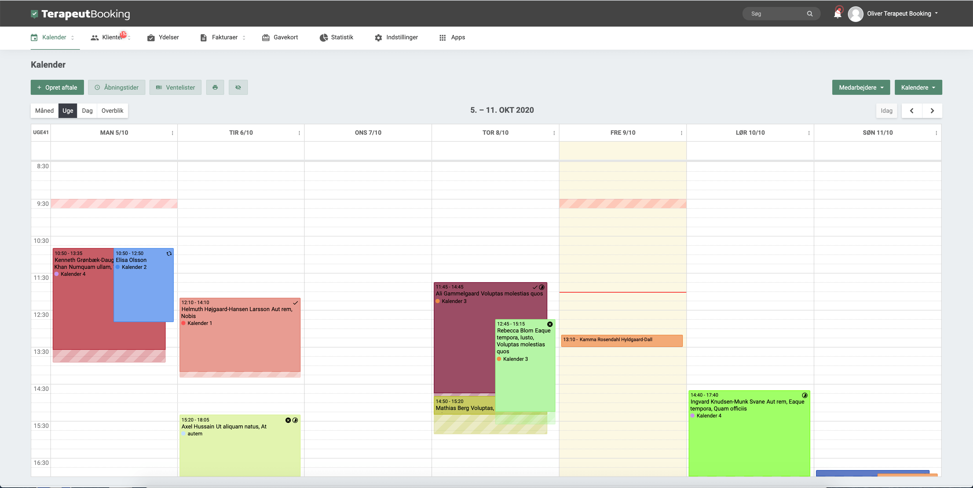 App screenshot: Terapeut Booking