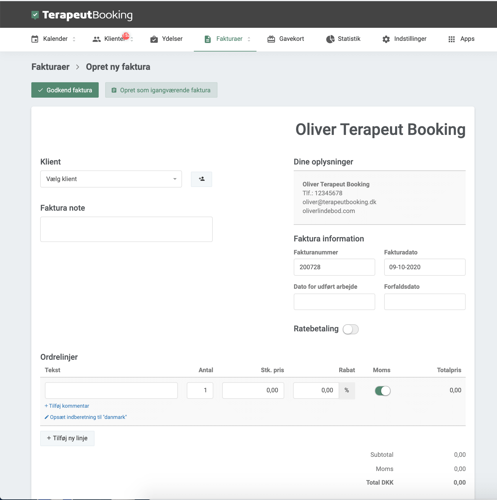 App screenshot: Terapeut Booking
