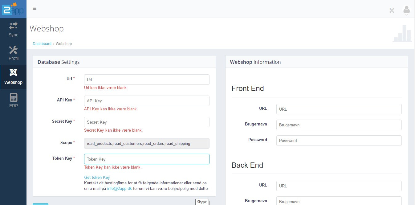 App screenshot: Shopify-integration