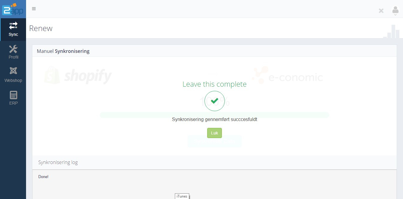 App screenshot: Shopify-integration
