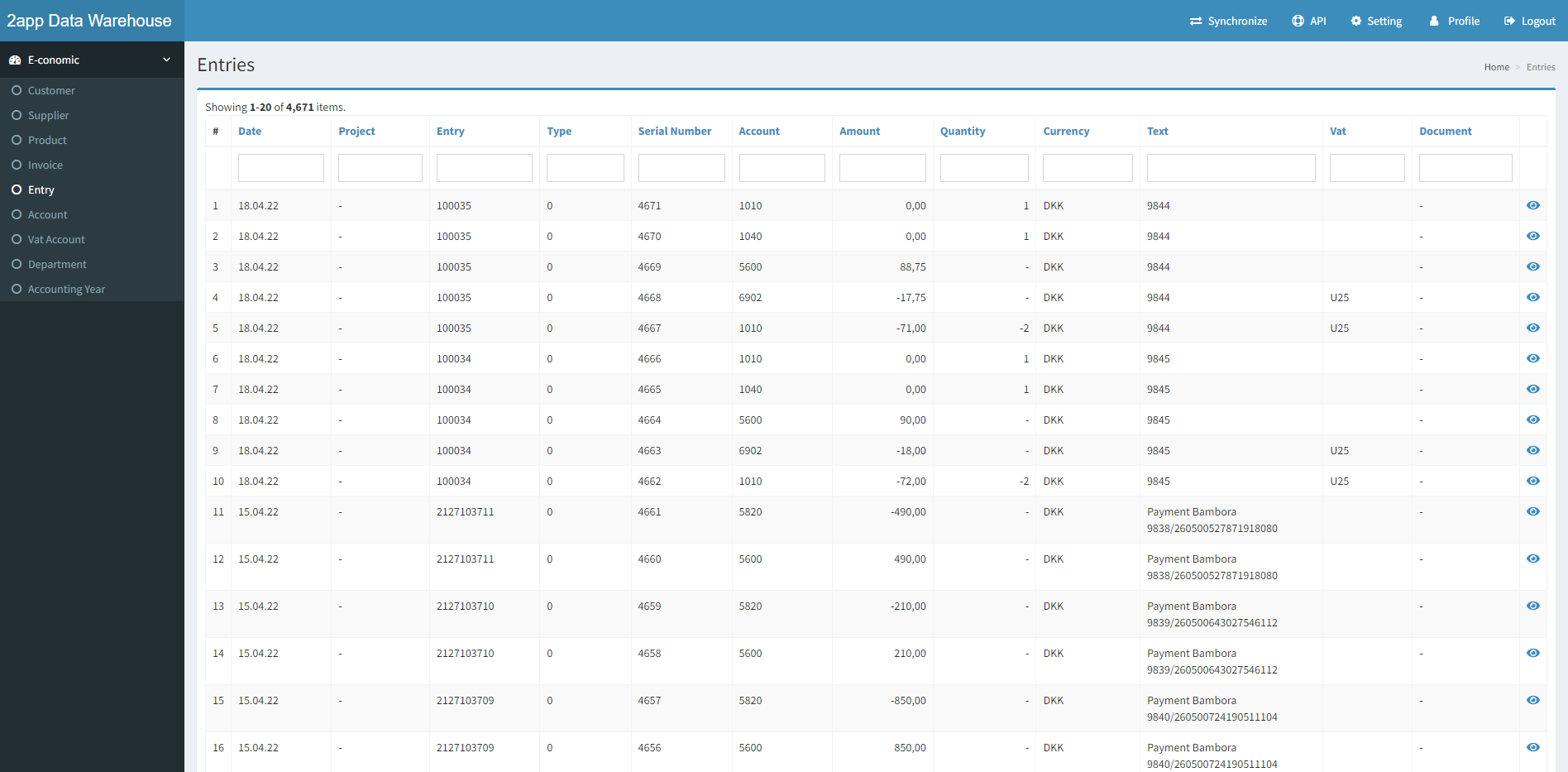 App screenshot: BI med datawarehouse