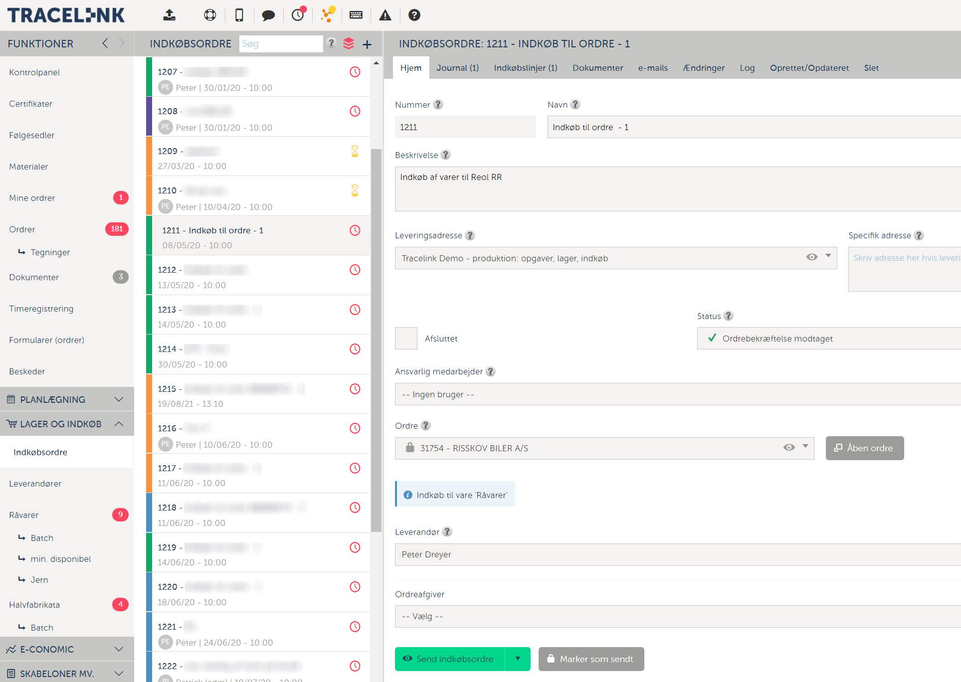 App screenshot: Tracelink - Lager og indkøb