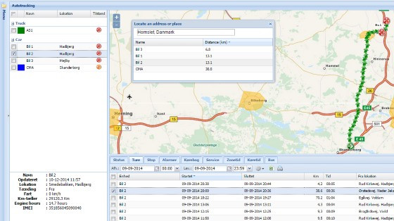 Eksempel på autotracking i Truckplanner-værktøjet fra Multiit