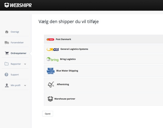 App screenshot: Webshipper