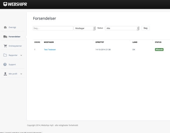 App screenshot: Webshipper