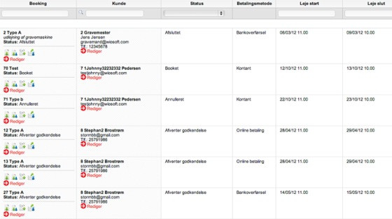App screenshot: WIOsoft udlejningsprogram