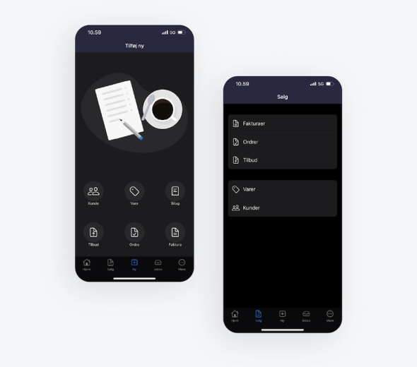 To smartphones, der ligger ved siden af hinanden på en grå baggrund